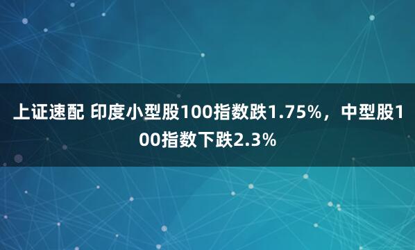 上证速配 印度小型股100指数跌1.75%，中型股100指数下跌2.3%